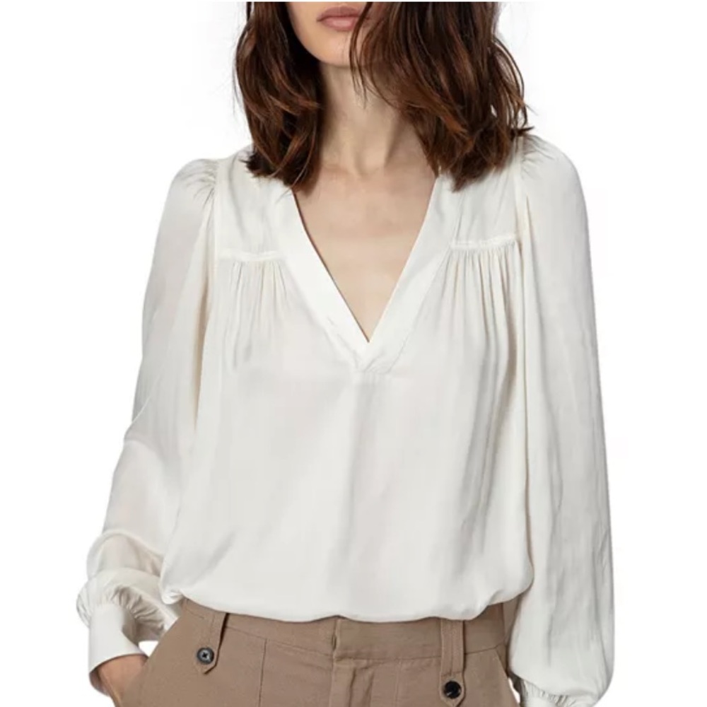 Zadig satin blouse pleated yoke v neck